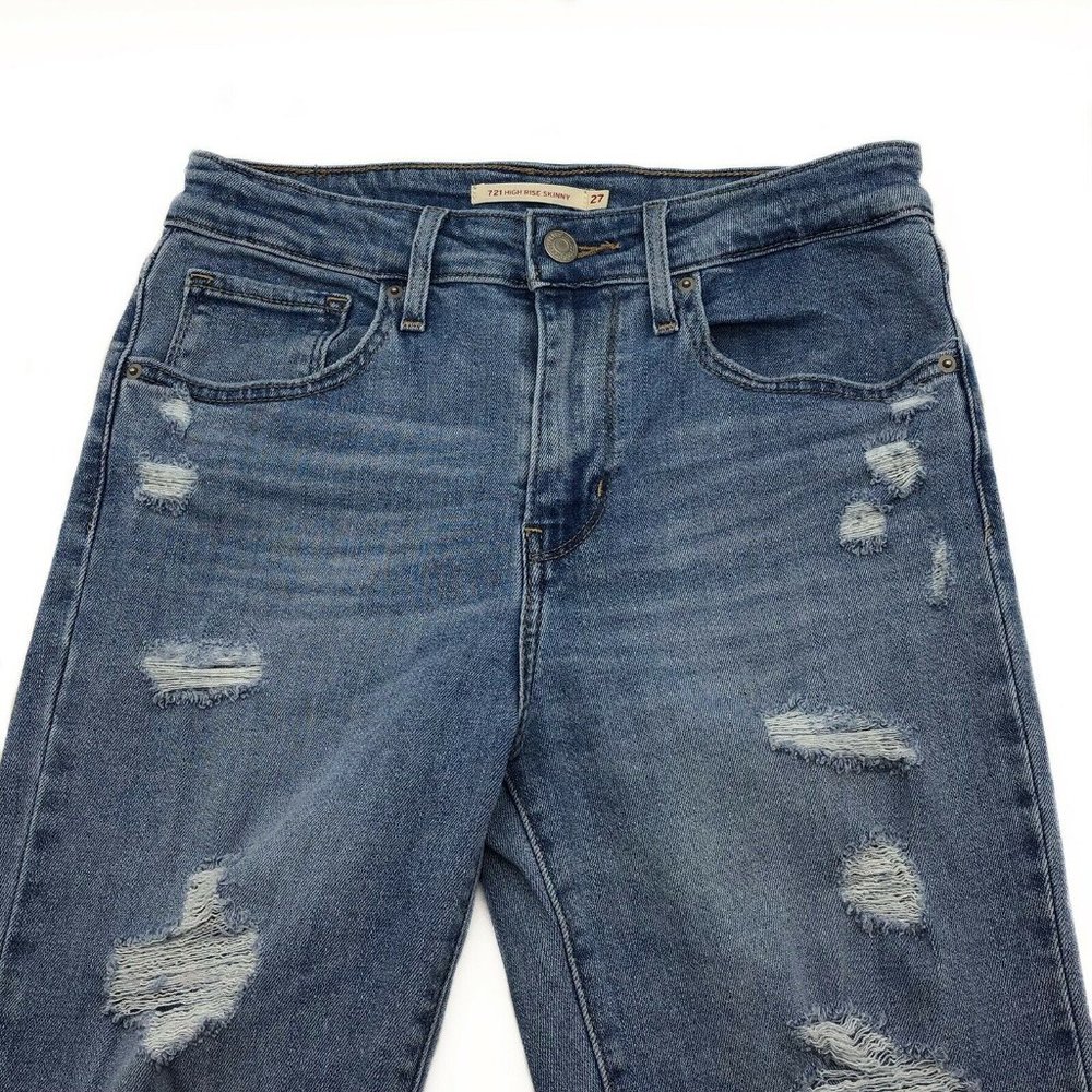 Levis 721 High Rise Skinny Jeans 26 Distressed